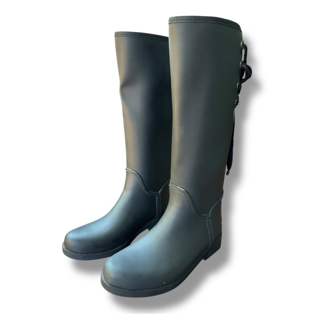 Coach Tristee Matte Black Lace-Up Knee-High Rain Boots | Women’s Size 9 - Picture 8 of 14